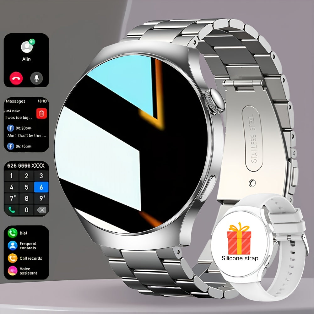High-Definition Full Touch Smartwatch, Unisex - Wireless Calling/SMS/Multi-Sport Modes/Remote Camera Control/Fitness Tracker, Compatible with Android & iPhone, USB Charging, Alloy Case/Silicone Strap/Metal Band, Smart Connect