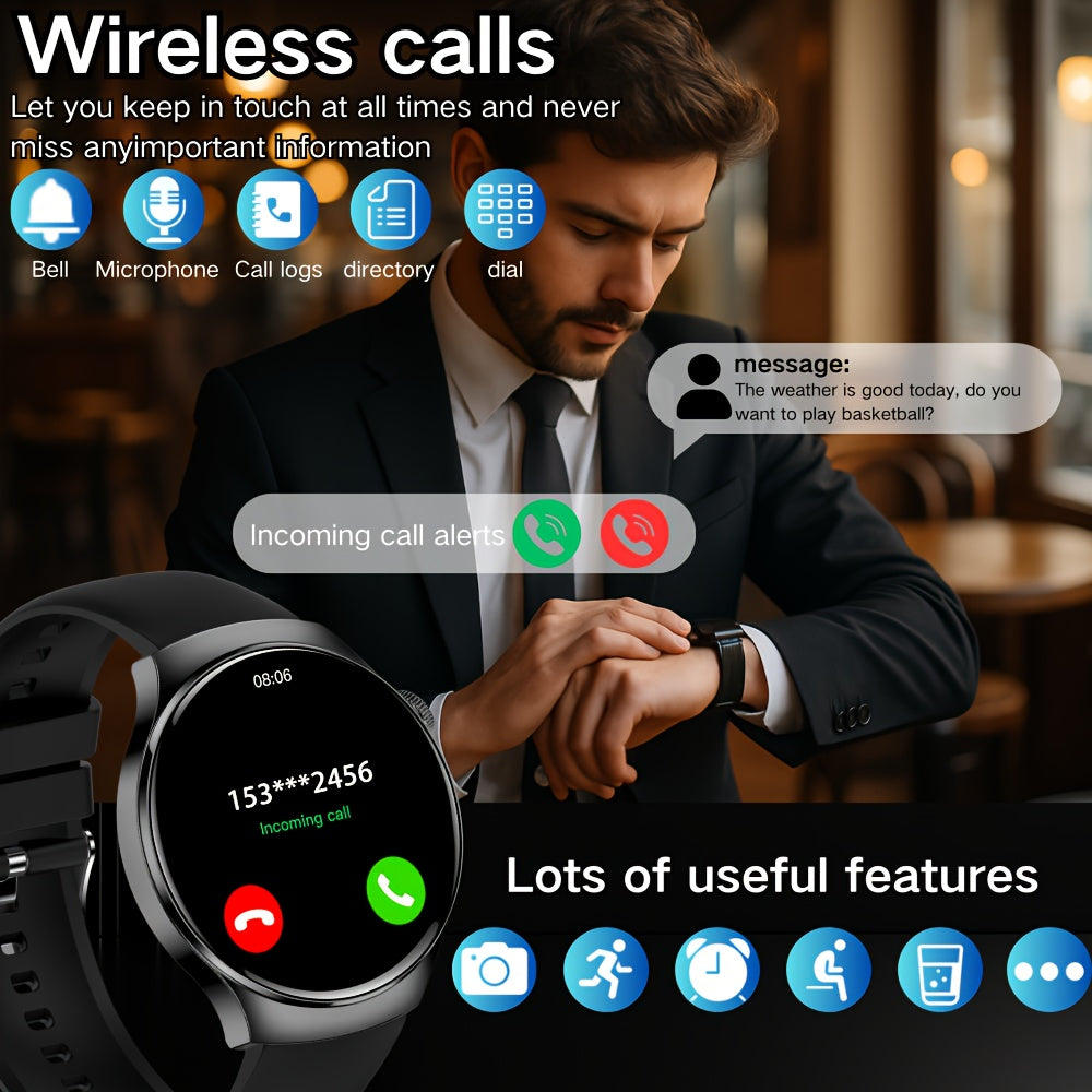 High-Definition Full Touch Smartwatch, Unisex - Wireless Calling/SMS/Multi-Sport Modes/Remote Camera Control/Fitness Tracker, Compatible with Android & iPhone, USB Charging, Alloy Case/Silicone Strap/Metal Band, Smart Connect