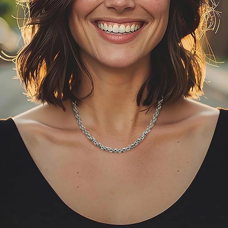 925 Sterling Silver Italian Byzantine Necklace for Women , Hip Hop Necklace for men,Handmade in Italy