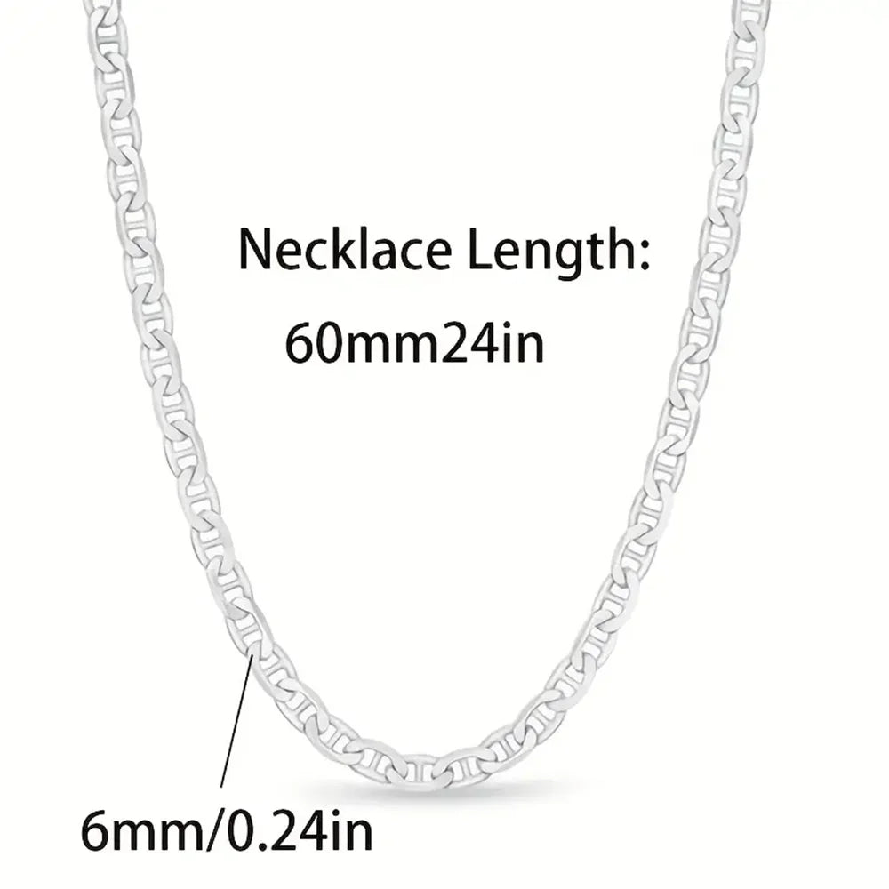 925 Sterling Silver chain 3.5MM Solid Flat Mariner Link Chain Necklace- Silver Necklace Chain, Men and Women
