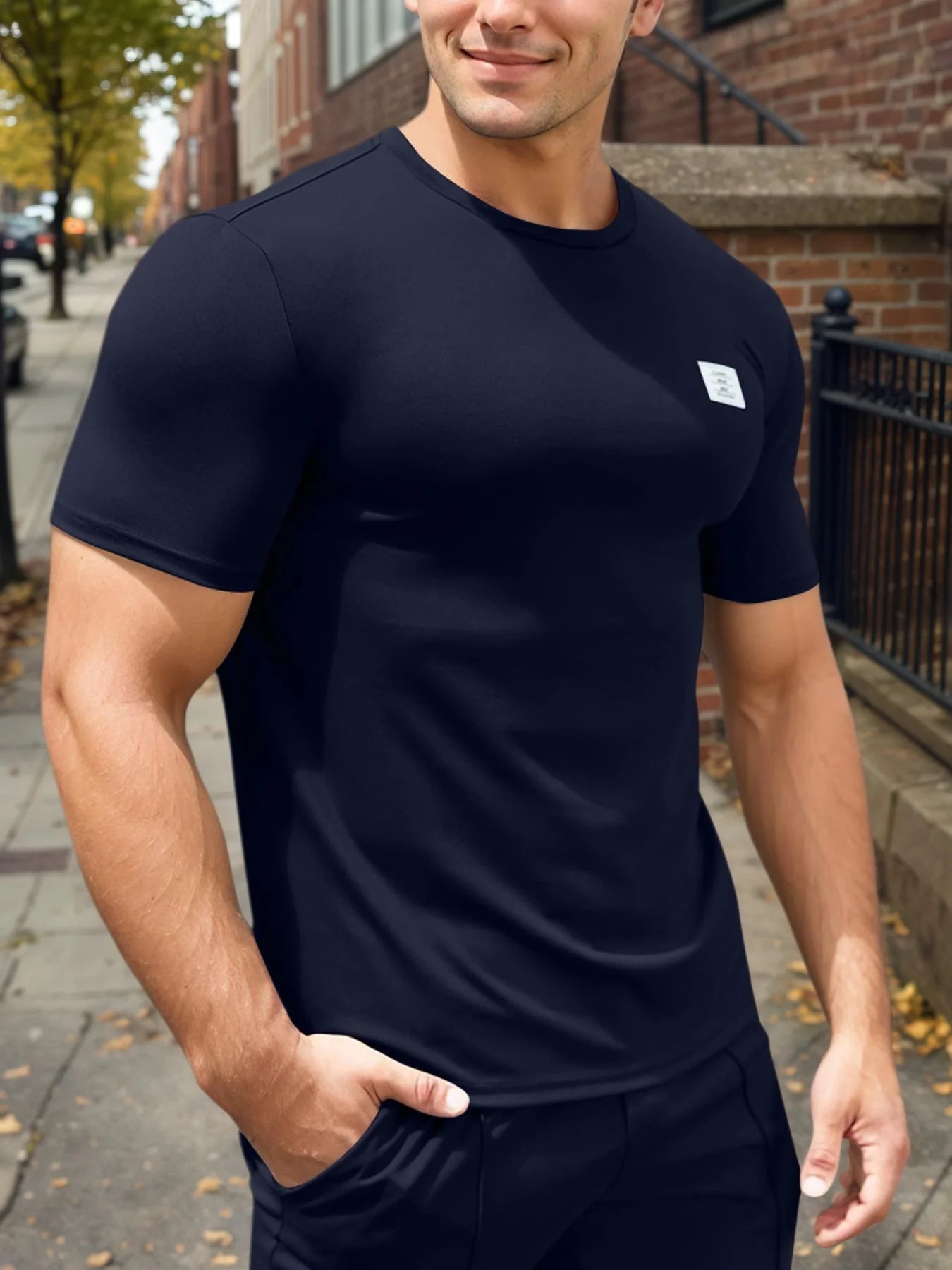 Men's 2-piece short-sleeved round neck summer T-shirt and casual cuffed trousers sports suit Men's trousers and tops casual suit