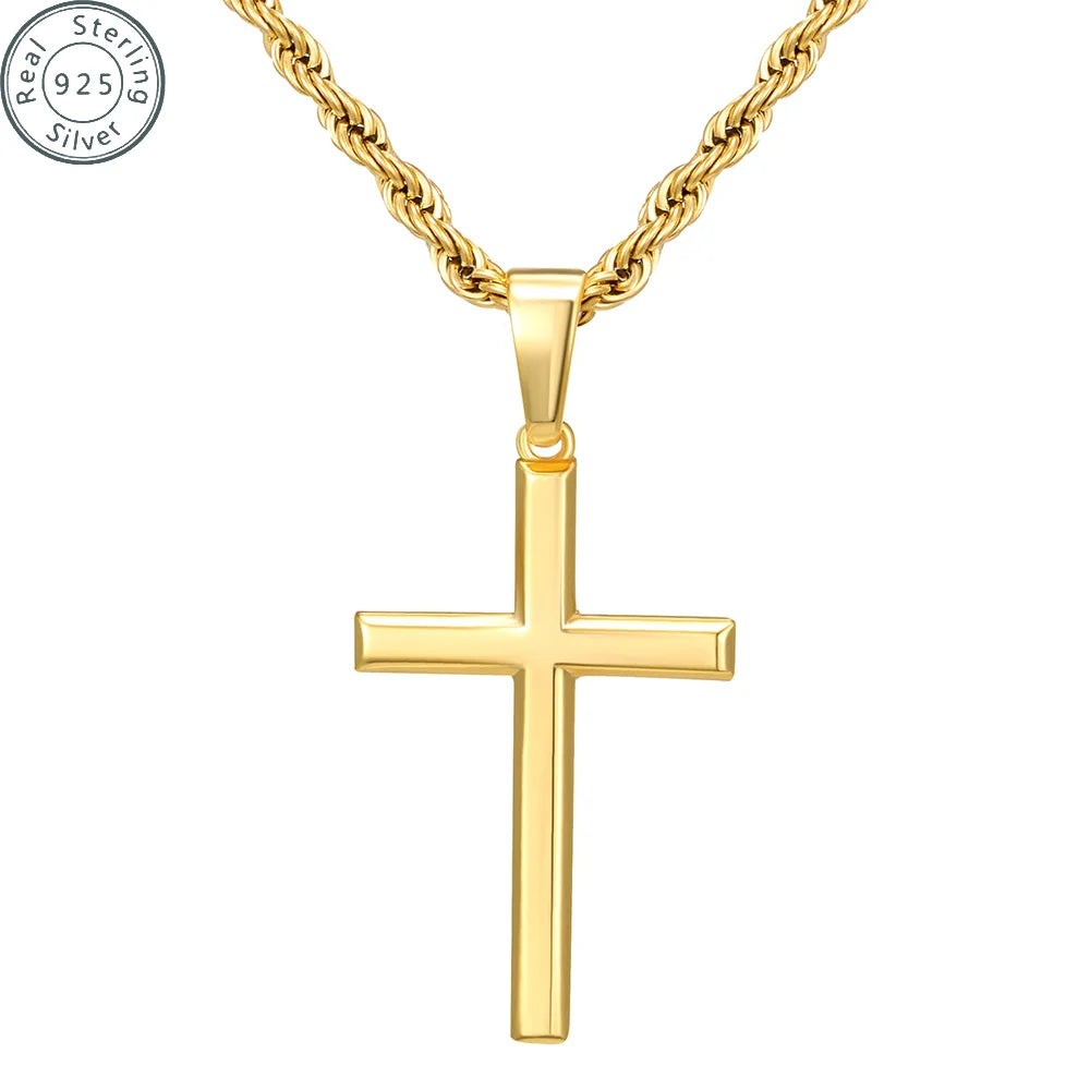 925 Sterling Silver Cross Necklace for Men with 3.5mm 925 sterling silver Twist Clasp Rope Chain   Cross Pendant Necklace