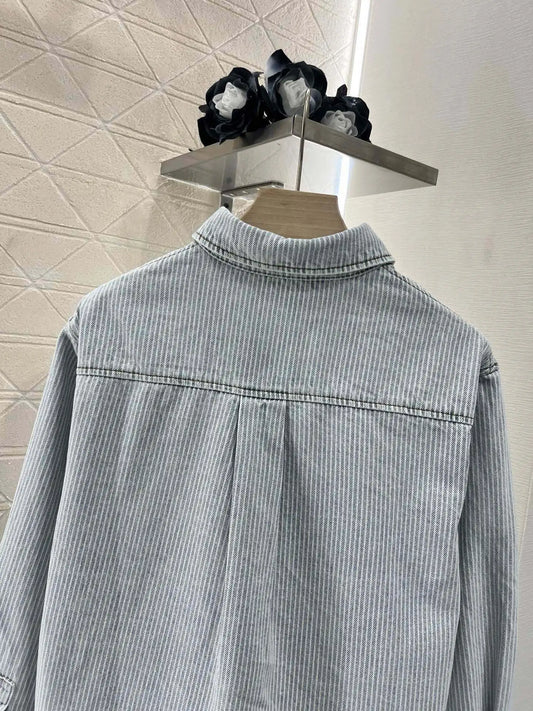 25 Spring/Summer New Women's Fashion High end Quality Flip Collar Fashion Stripe Short Coat Jacket