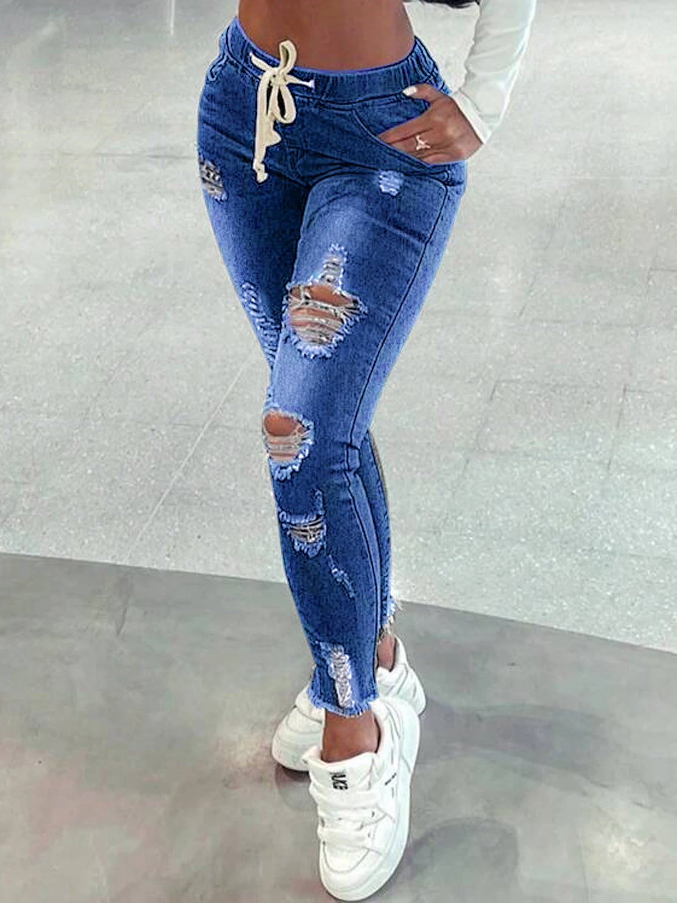 Women's Stretchy Ripped Skinny Jeans High Wasted Boyfriend Distressed Denim Pants Leggings