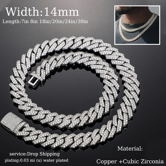 TUHE Hip Hop Iced Out 8MM 14MM 20MM Full Miami Curb Cuban Chain Bling CZ Rapper Necklaces For Men Punk Jewelry High Quality Gift