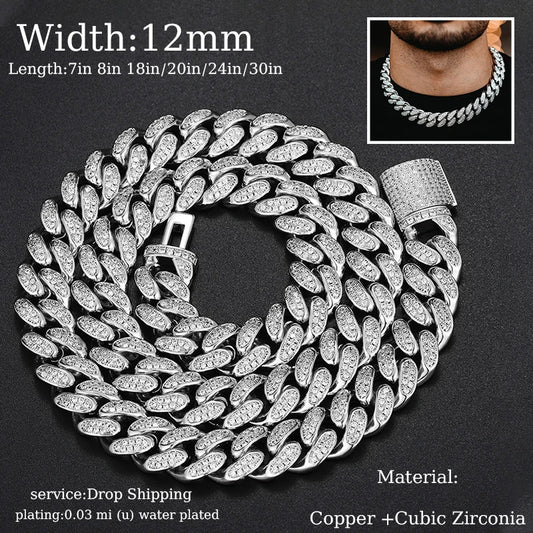 TUHE Hip Hop Iced Out 8MM 14MM 20MM Full Miami Curb Cuban Chain Bling CZ Rapper Necklaces For Men Punk Jewelry High Quality Gift