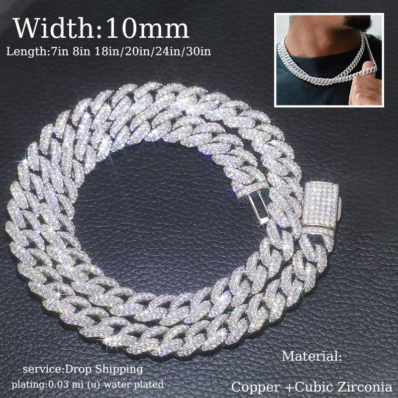 TUHE Hip Hop Iced Out 8MM 14MM 20MM Full Miami Curb Cuban Chain Bling CZ Rapper Necklaces For Men Punk Jewelry High Quality Gift