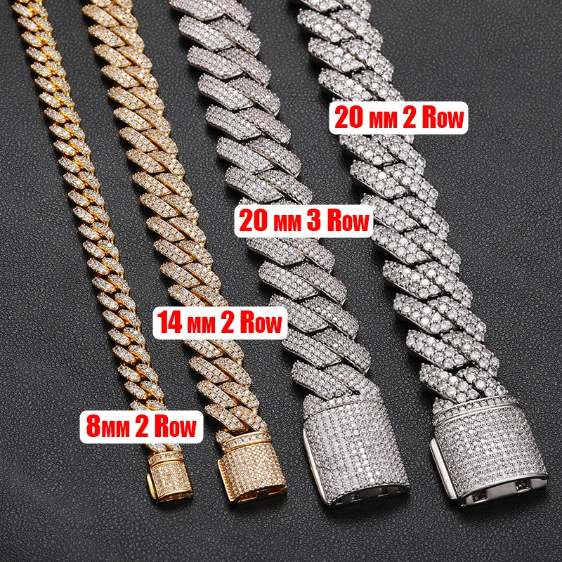 TUHE Hip Hop Iced Out 8MM 14MM 20MM Full Miami Curb Cuban Chain Bling CZ Rapper Necklaces For Men Punk Jewelry High Quality Gift