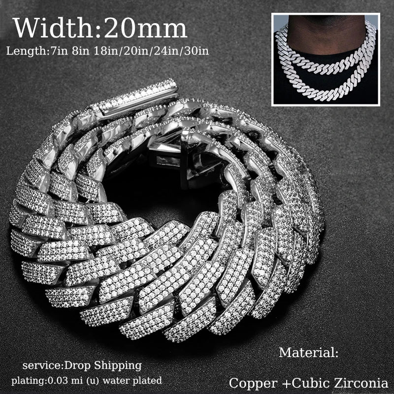 TUHE Hip Hop Iced Out 8MM 14MM 20MM Full Miami Curb Cuban Chain Bling CZ Rapper Necklaces For Men Punk Jewelry High Quality Gift