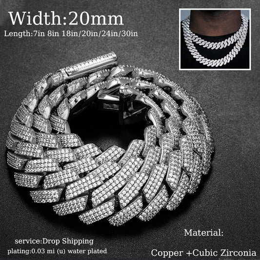 TUHE Hip Hop Iced Out 8MM 14MM 20MM Full Miami Curb Cuban Chain Bling CZ Rapper Necklaces For Men Punk Jewelry High Quality Gift