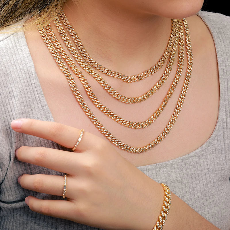 TUHE Hip Hop Iced Out 8MM 14MM 20MM Full Miami Curb Cuban Chain Bling CZ Rapper Necklaces For Men Punk Jewelry High Quality Gift