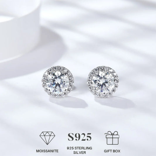 925 sterling silver  Stud Earrings For Women | Sterling Silver Stud Earrings with Round Cut Crystals, Mozambique diamond Earring
