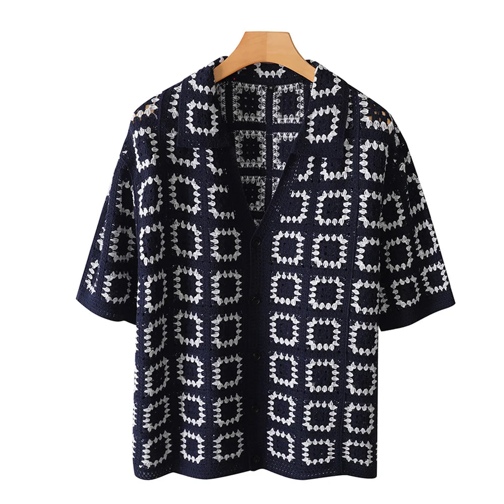 Men's Short Sleeves Summer Knitted Printing Fashion Short-Sleeved Breathable Casual Slim Soft Loose Tops Men US Size