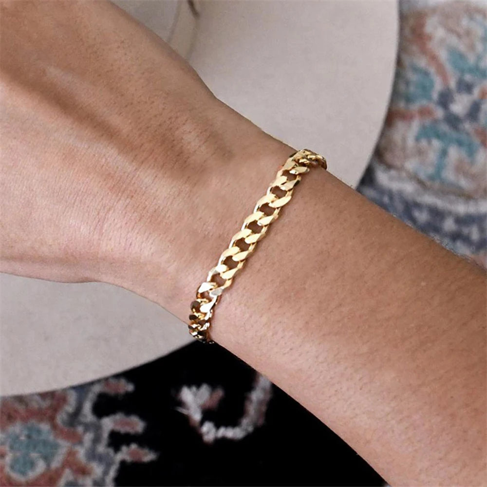 18K Gold Plated 7mm Bracelet for Men Women 925 Sterling Silver Curb Cuban Chain Bracelet Fashion Jewelry Gifts Shipping from USA