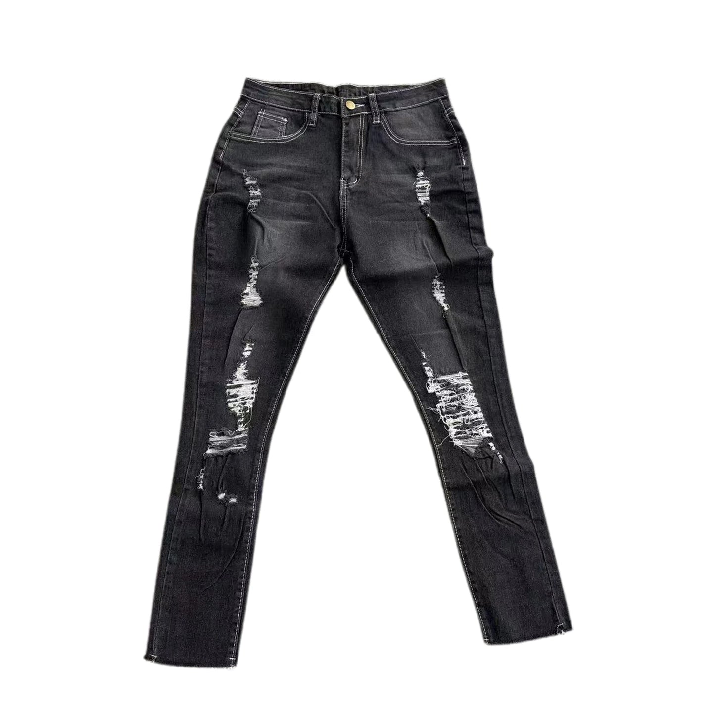 Ladies High Waist Skinny Jeans Stretch Ripped Denim Pants Distressed Cropped Trousers Casual Streetwear Fashion