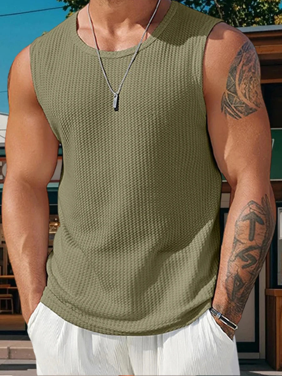 Men s Ribbed Knit Tank Tops in Solid Colors for Casual Wear Sleeveless T-Shirt for Workout and Bodybuilding Streetwear Style