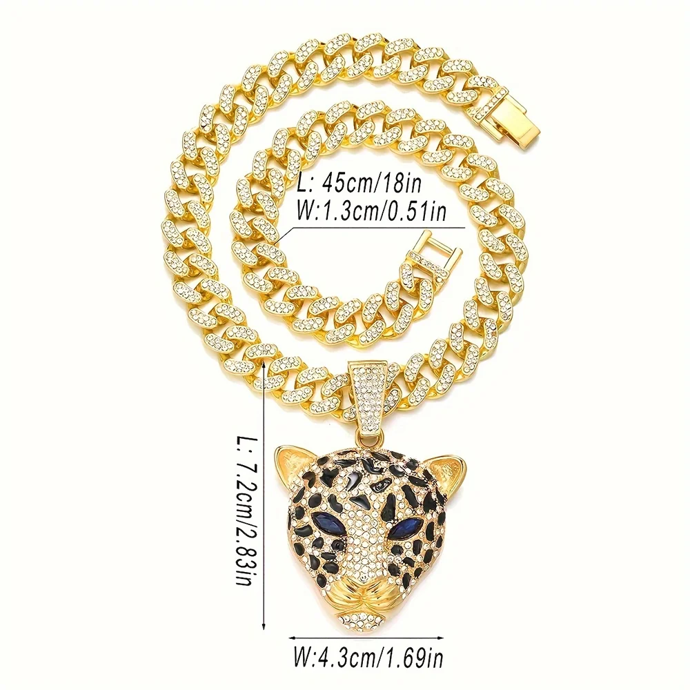 Leopard Necklace Zinc Alloy Diamond Leopard Head Pendant Personalized Luxury Cuban Chain Hip Hop Jewelry for Men and Women USA