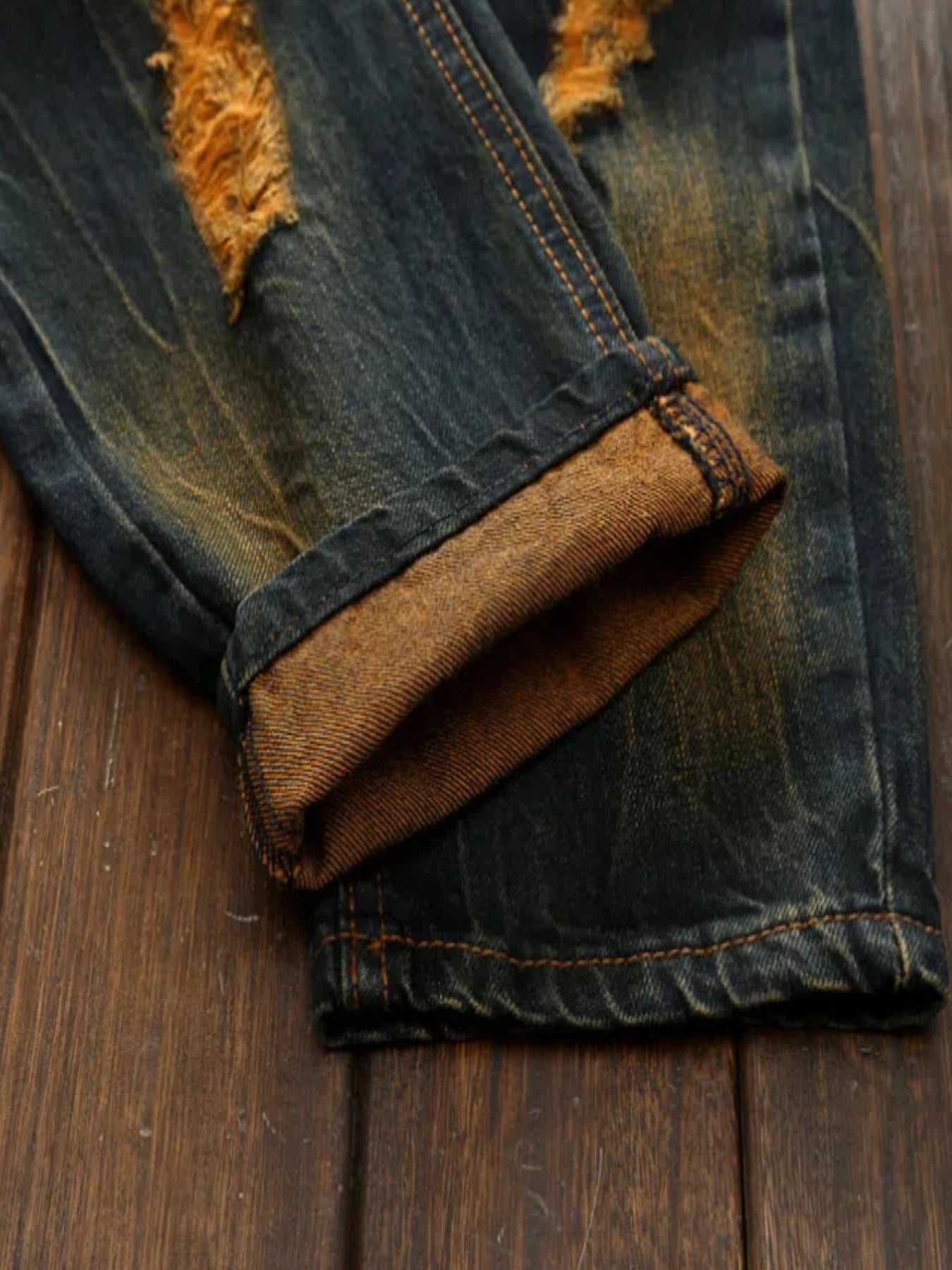 Men's Straight Fit Ripped Old Jeans With Patch Pants