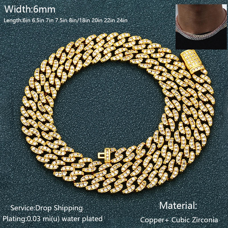 TUHE Hip Hop Iced Out 8MM 14MM 20MM Full Miami Curb Cuban Chain Bling CZ Rapper Necklaces For Men Punk Jewelry High Quality Gift