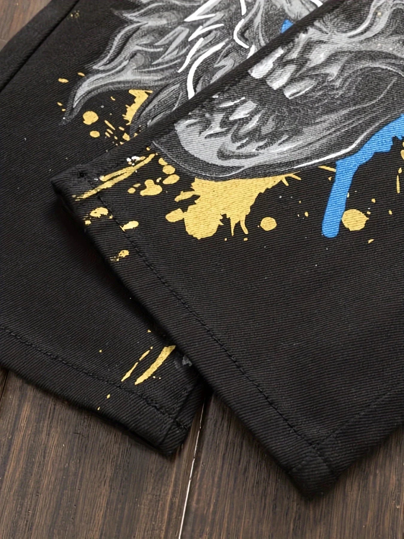 Men's patchwork color matching multi-tie micro-elastic black denim small straight jeans