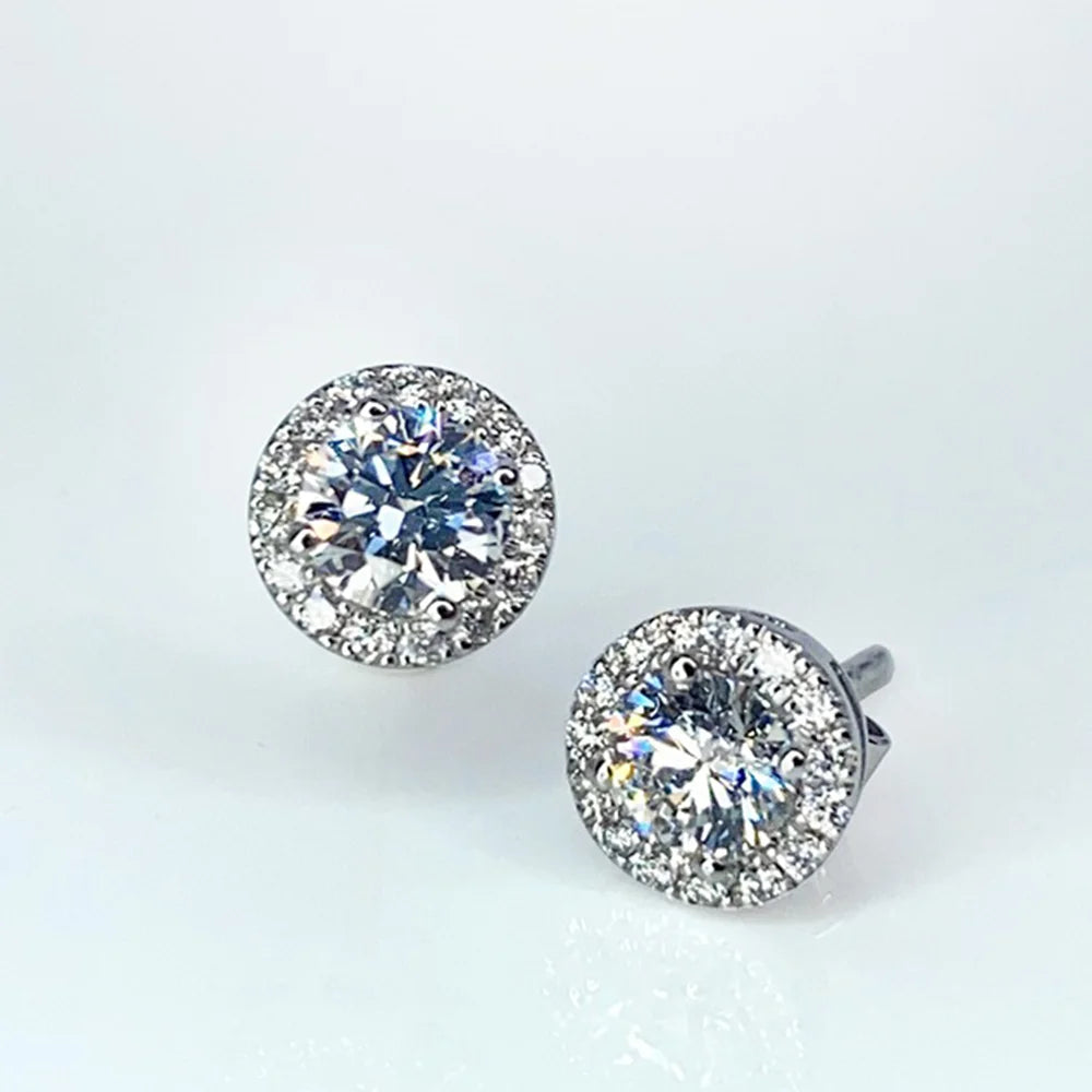 925 sterling silver  Stud Earrings For Women | Sterling Silver Stud Earrings with Round Cut Crystals, Mozambique diamond Earring