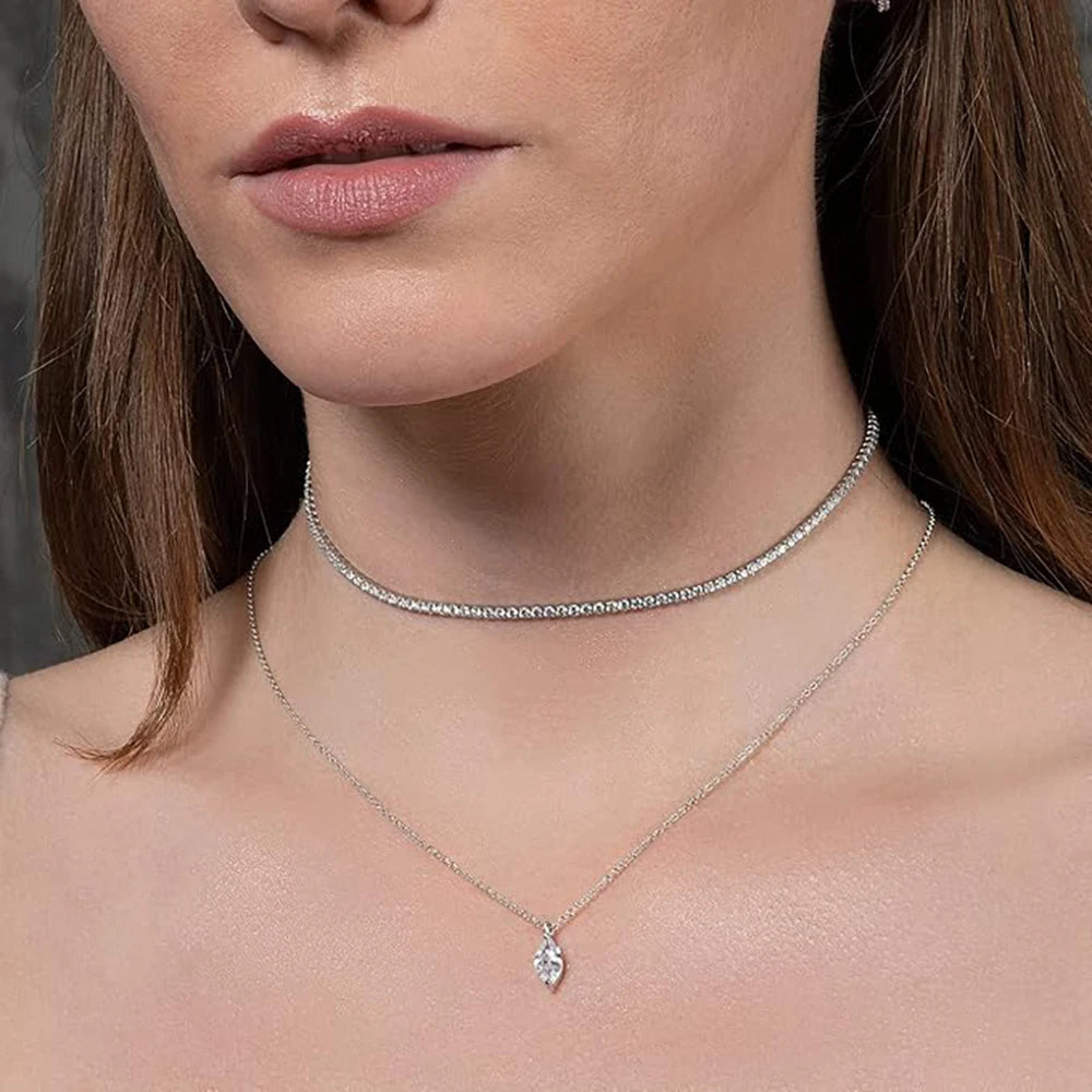 New 5*10mm 1CT Marquise Cut Moissanite Diamond Necklace for Women Certified 925 Sterling Silver Neck Chain Party Jewelry Gift