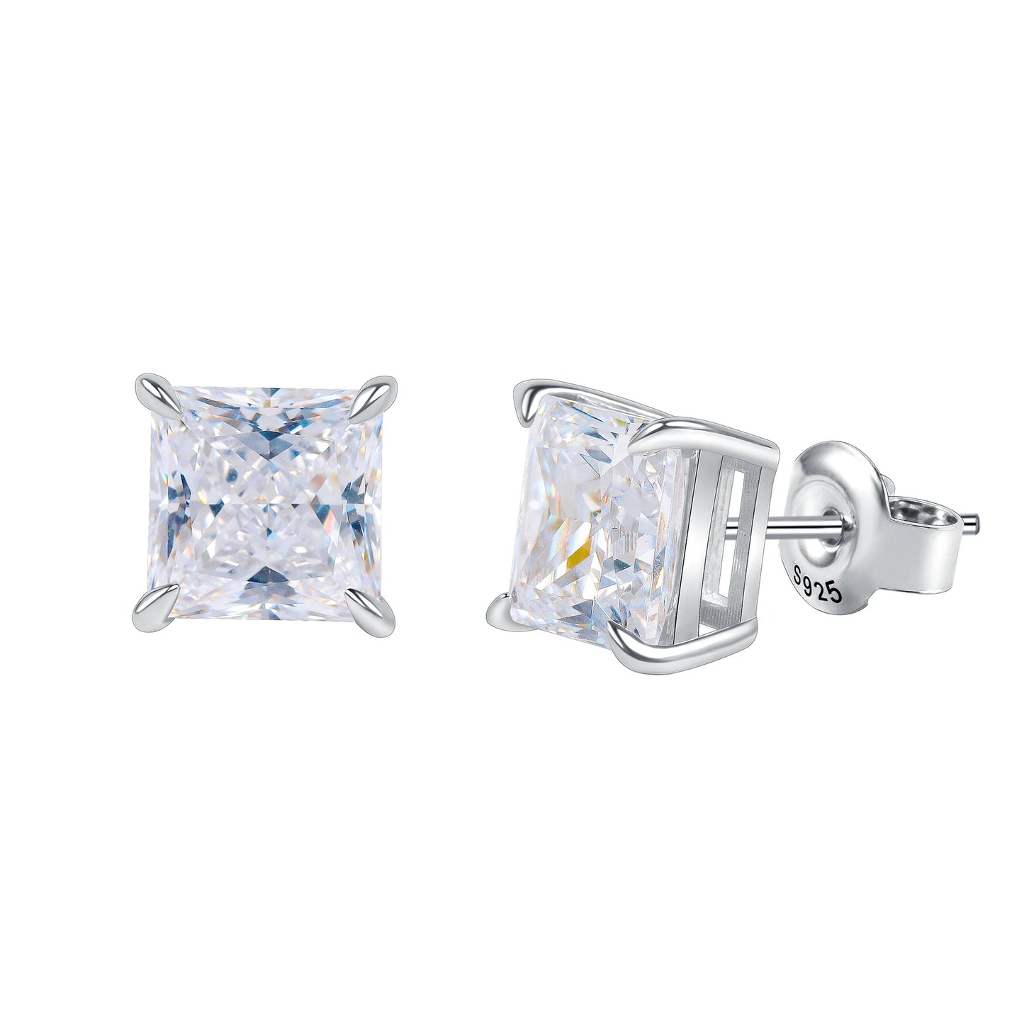 GEM'S BALLET 0.4 - 3.0CT D Color Classic Claw Prong Princess Cut Moissanite Stud Earrings in 925 Sterling Silver Gift For Her
