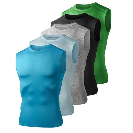 Men's Running Tank Top Summer Sleeveless Shirt Elastic Compression Tanktop Male Top Gym Fitness Singlets Training Sport Vest Men