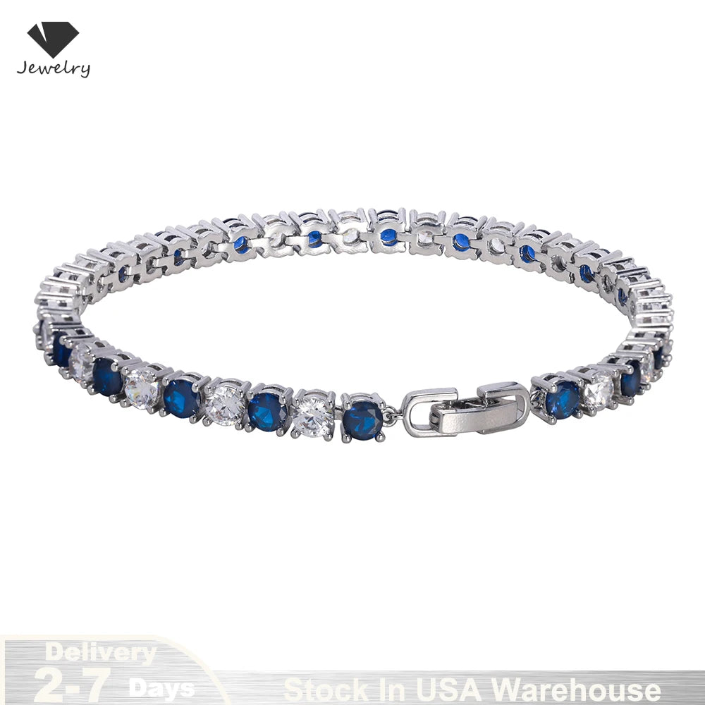 925 Sterling Silver Tennis Bracelet Sapphire Gemstone CZ Cubic Zirconia Bangle for Women Engagement Wedding Fine Jewelry Gift US