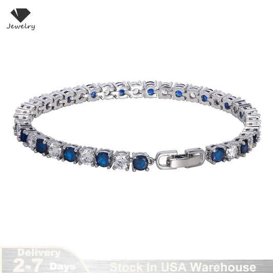 925 Sterling Silver Tennis Bracelet Sapphire Gemstone CZ Cubic Zirconia Bangle for Women Engagement Wedding Fine Jewelry Gift US