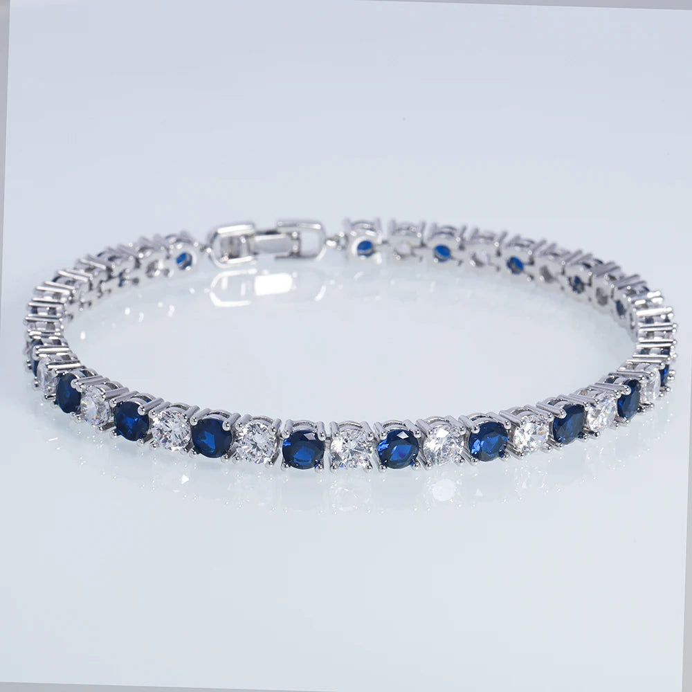925 Sterling Silver Tennis Bracelet Sapphire Gemstone CZ Cubic Zirconia Bangle for Women Engagement Wedding Fine Jewelry Gift US