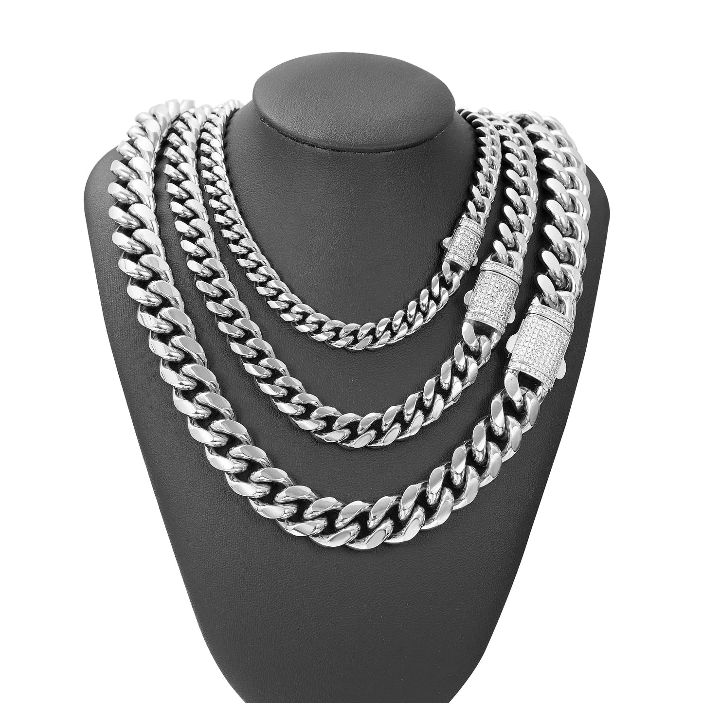 6-14mm Stainless Steel Round Cuban Miami Chains Necklaces CZ Zircon Box Lock  Heavy Link Chain for Men Hip Hop Rapper jewelry