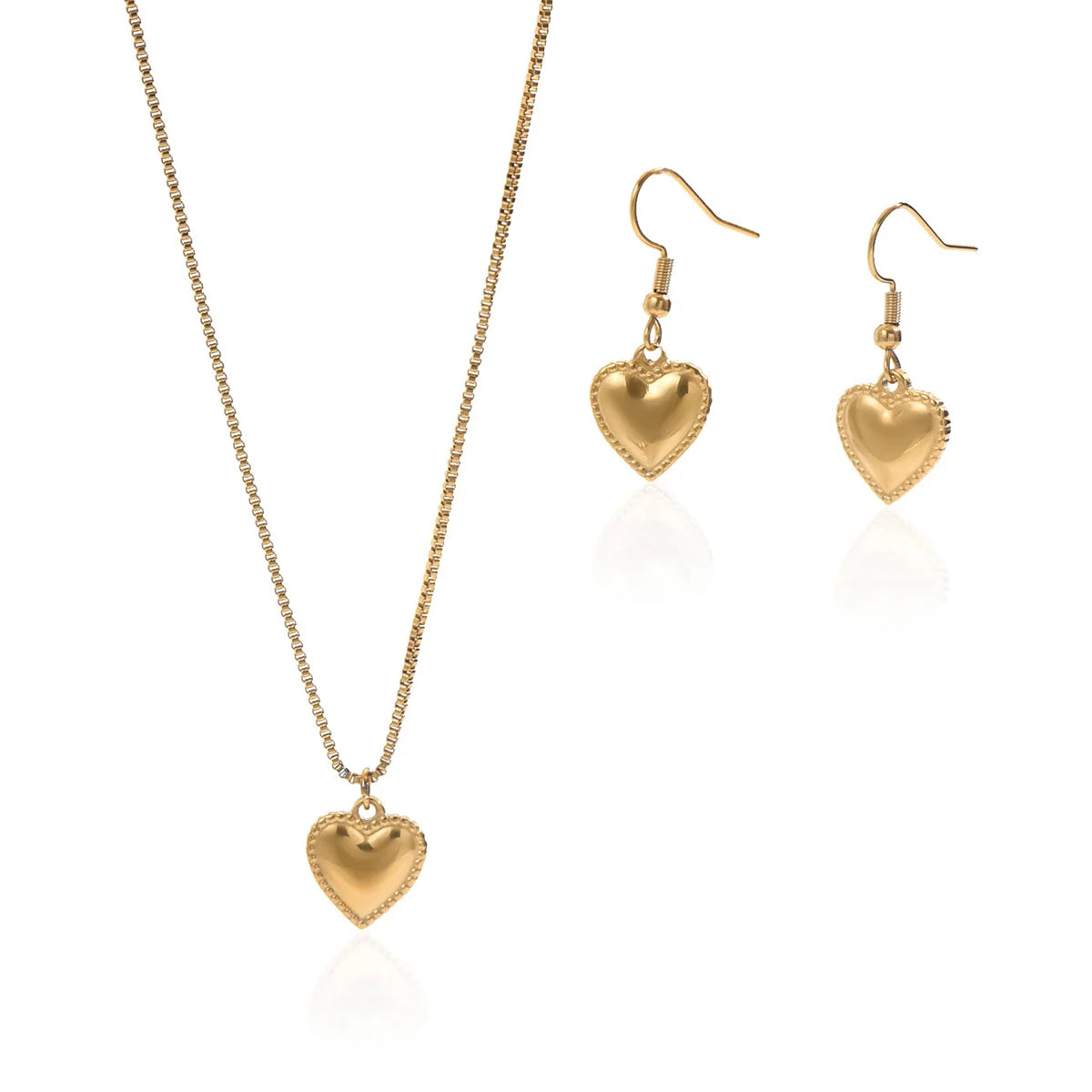 Lxalry 18K Gold Plated Symmetrical Heart Set, Hypoallergenic Necklace & Earrings, Mirror Polish, Never-Fade