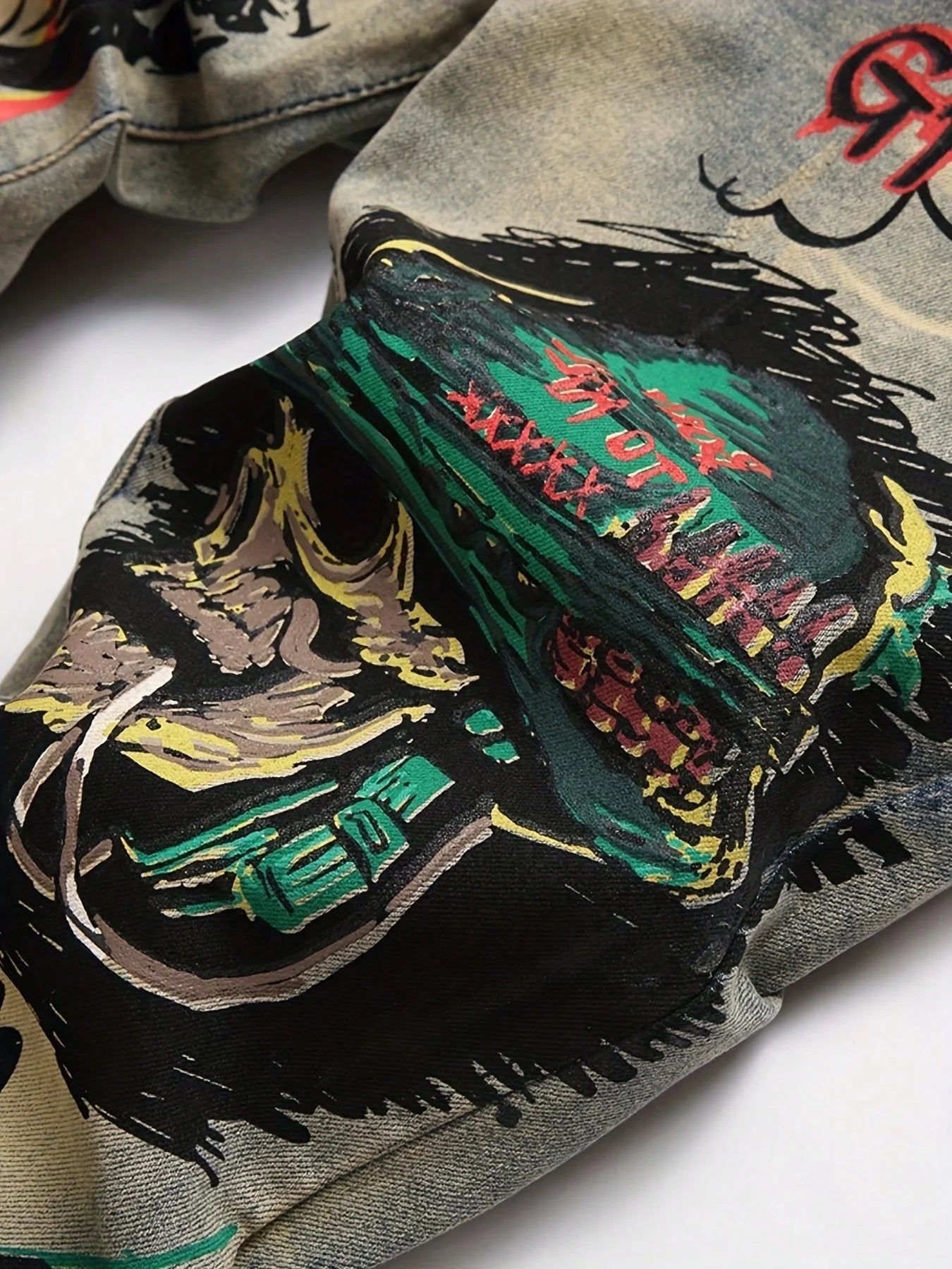 European and American new trend fashion old washed hole printed jeans