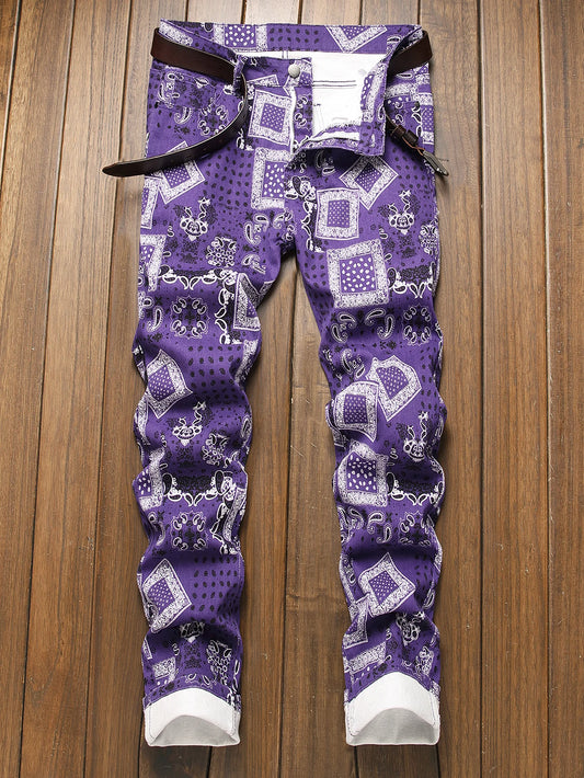 Stylish Mid Stretch Slim Fit Jeans - Men's Mid Waist Distressed And Ripped Denim Jeans With Tassels For All Seasons Street Wear