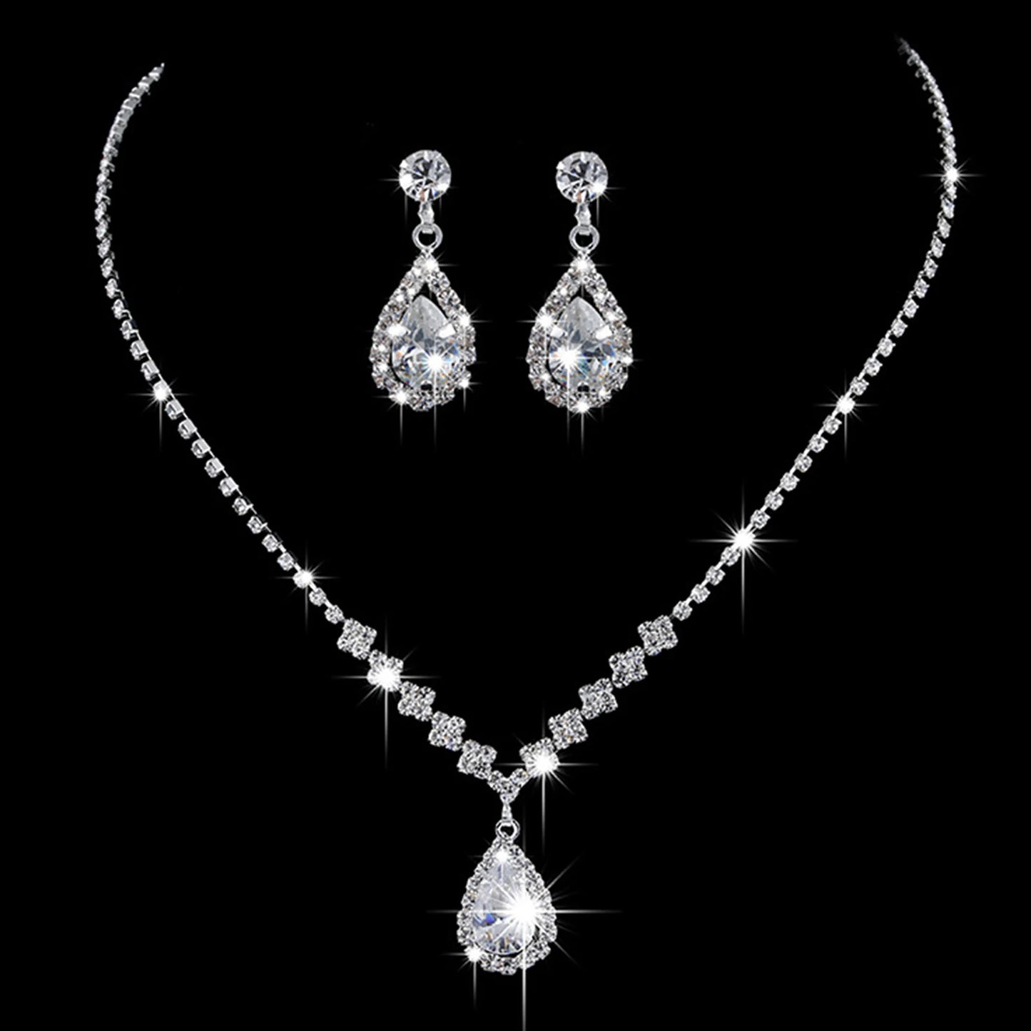 Wedding Season Women's Fashion Droplet Necklace and Earring Set Banquet Party Accessories