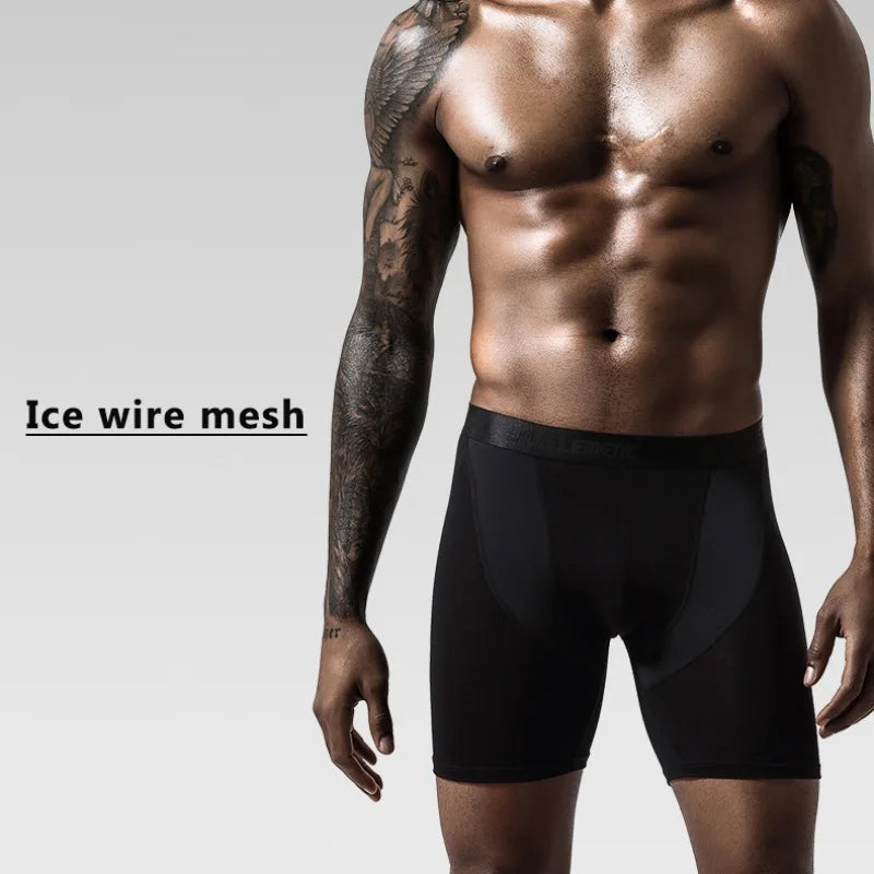 Men's Running Shorts Boxers Shorts pants Modal Underwear Ice Silk Panties Man Breathable Pouch Middle Long Leg Sports Underpants