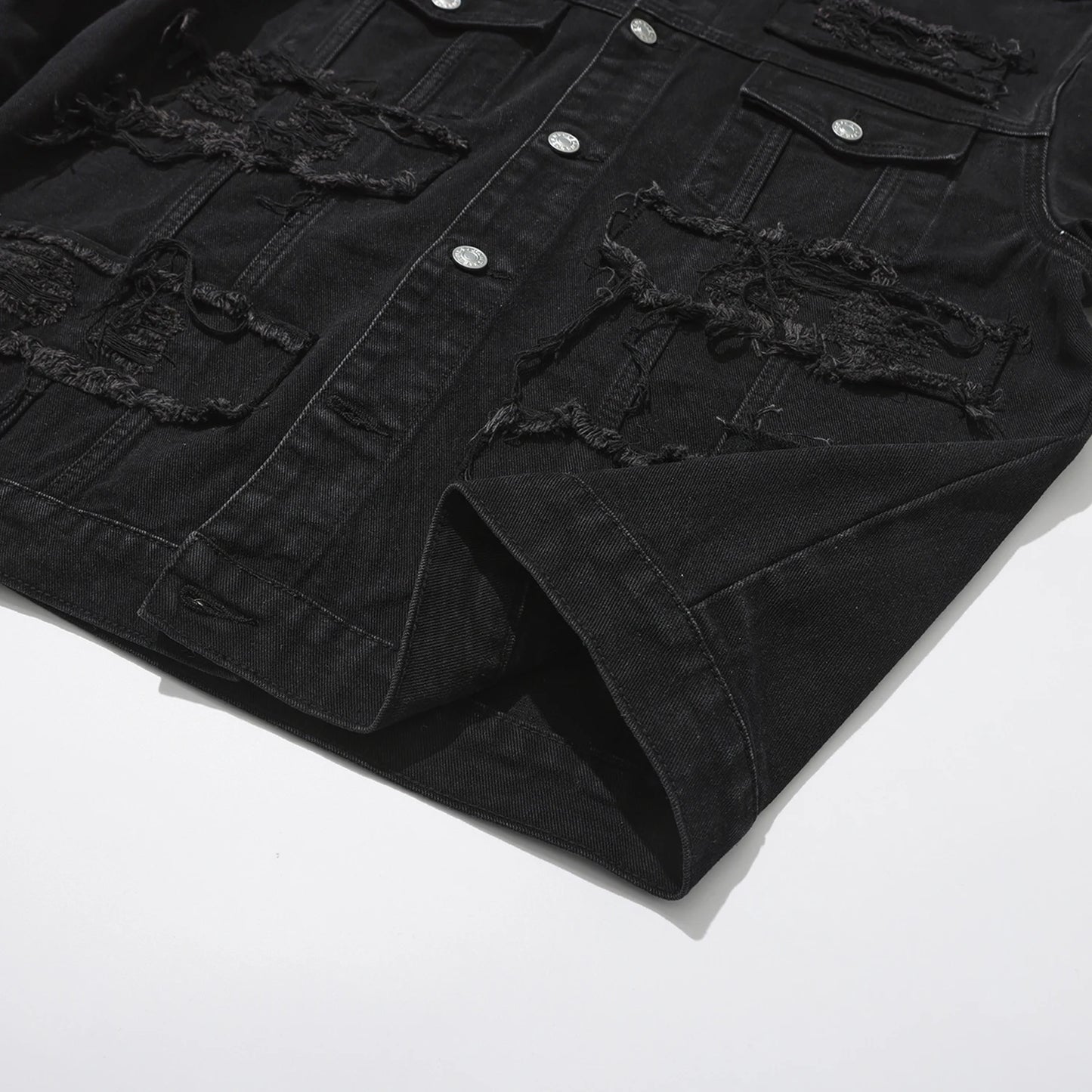 Men's Gothic punk Distressed Trucker Casual Denim Jacket Outerwear Loose Fit Stretch Cowboy Long sleeves Coat