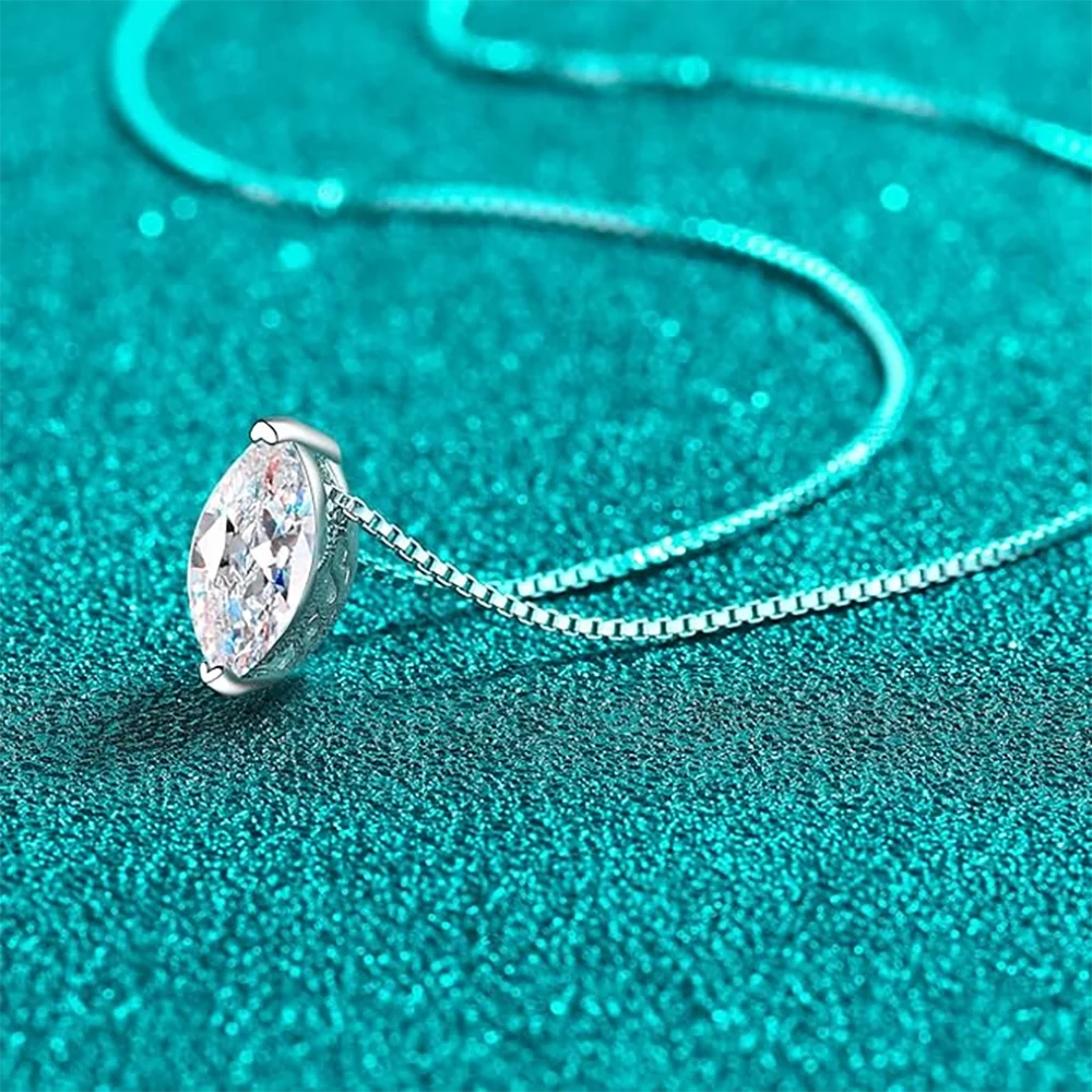 New 5*10mm 1CT Marquise Cut Moissanite Diamond Necklace for Women Certified 925 Sterling Silver Neck Chain Party Jewelry Gift