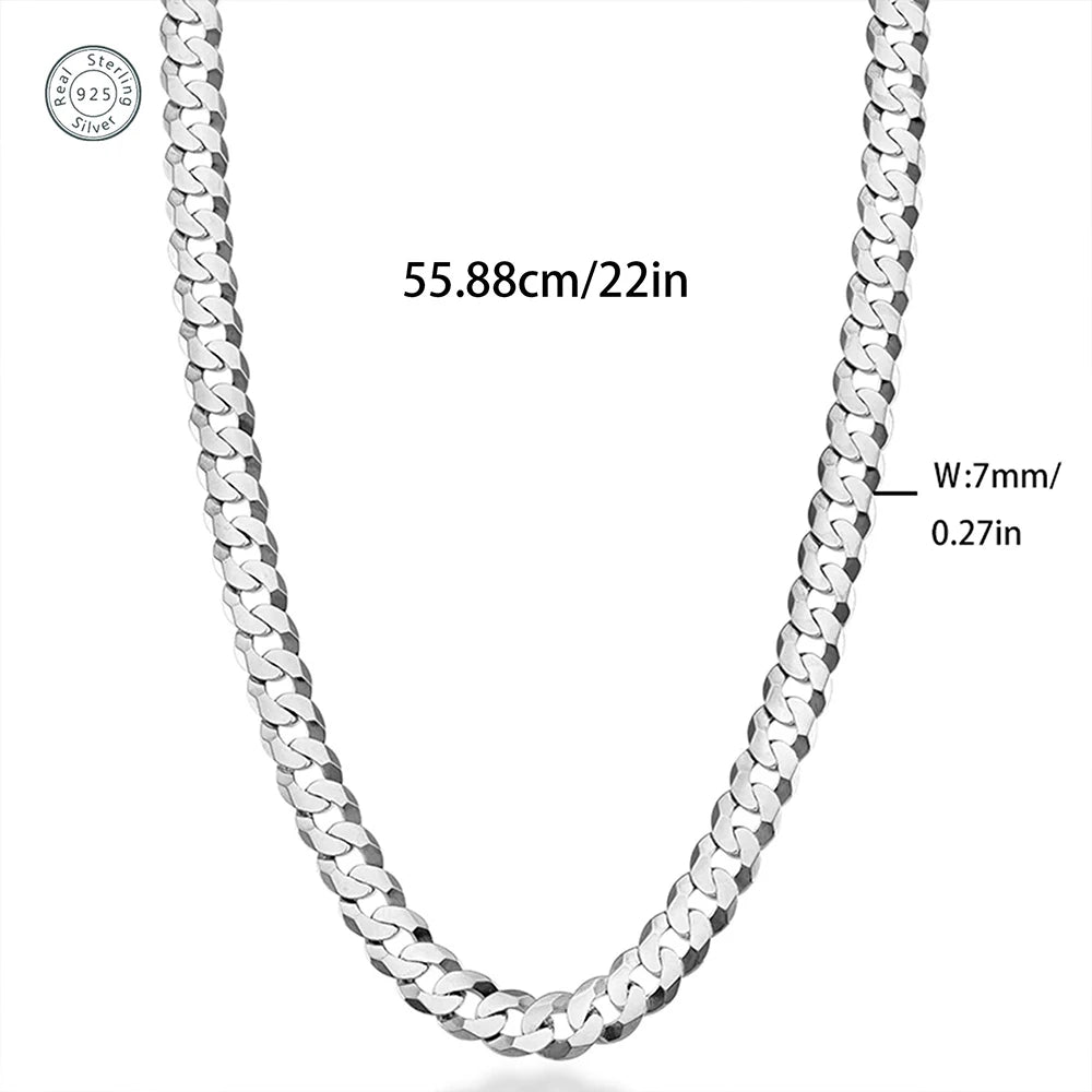 7mm Men's Cuban Link Silver plated brass Chain Necklace Curb Cuban Link Chain Chokers for Women Hip Hop Jewelry Ships from USA