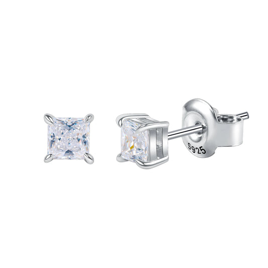 GEM'S BALLET 0.4 - 3.0CT D Color Classic Claw Prong Princess Cut Moissanite Stud Earrings in 925 Sterling Silver Gift For Her