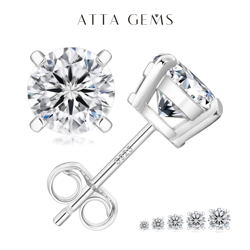 ATTAGEMS D VVS1 Moissanite Four Claw Earrings For Women Man S925 Sterling Silver Sparkling Wedding Jewelry Shipping from the USA