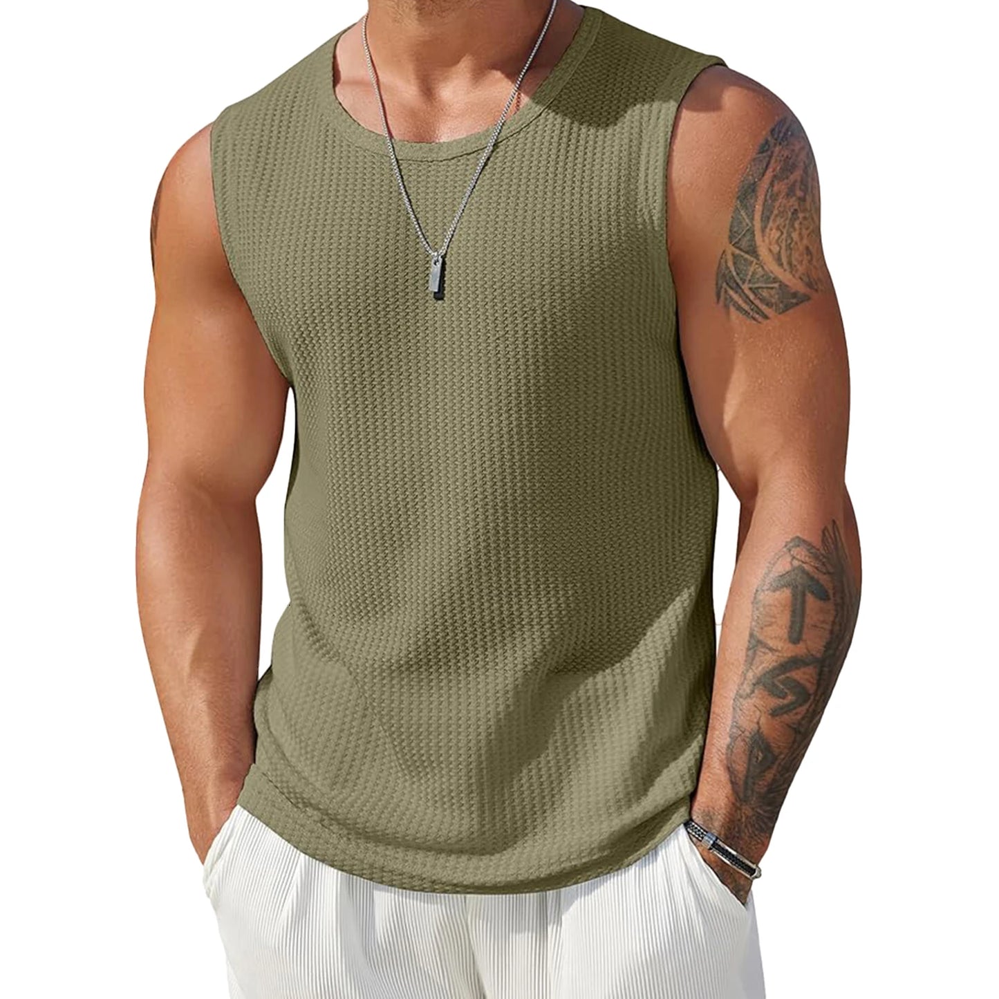Men s Ribbed Knit Tank Tops in Solid Colors for Casual Wear Sleeveless T-Shirt for Workout and Bodybuilding Streetwear Style