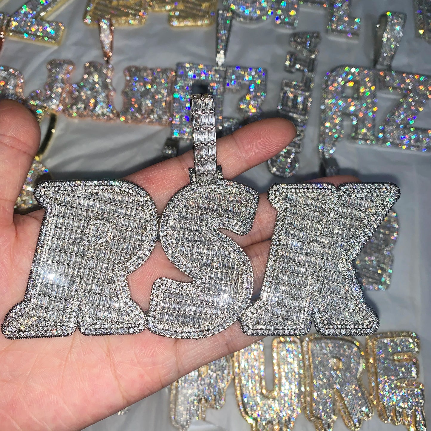 CUC Two Layer Big Letter Pendant Custom Name Necklace For Men Women Gold Silver Color Baguette Zircon Hip Hop Chain Jewelry 2024