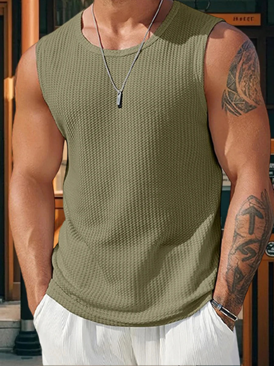 Men s Ribbed Knit Tank Tops in Solid Colors for Casual Wear Sleeveless T-Shirt for Workout and Bodybuilding Streetwear Style