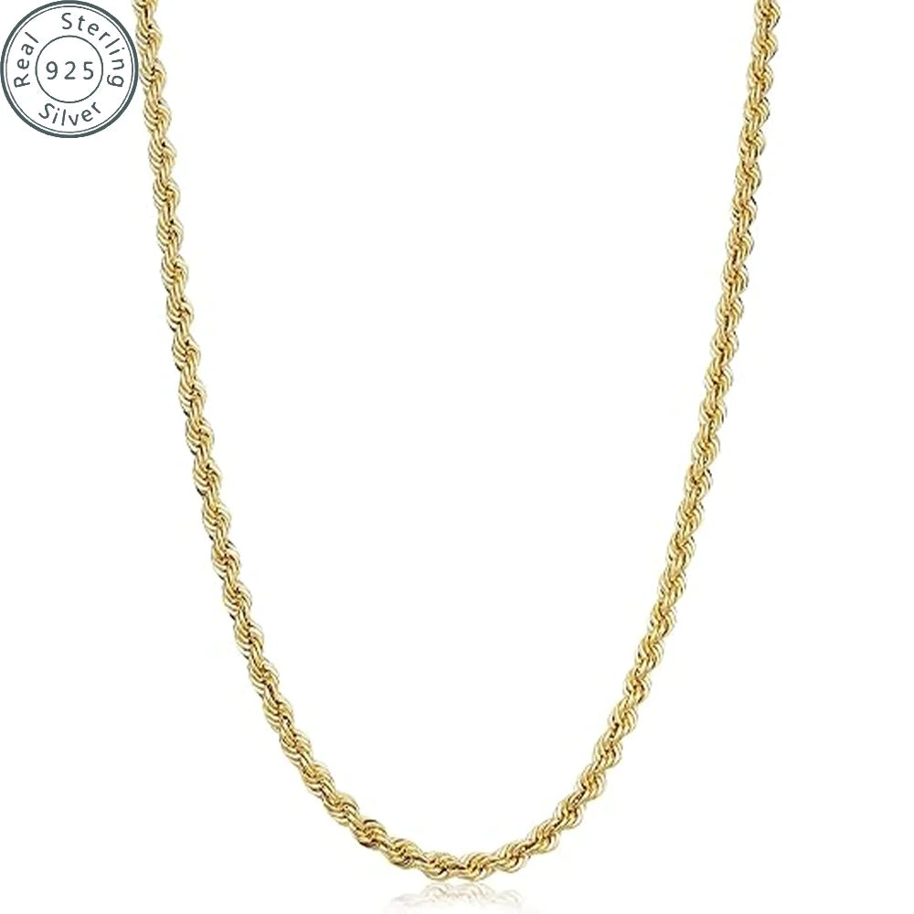 2,3,5mm Gold Rope Chain for Men & Women 18k Real Gold Plated Diamond Cut Gold Necklace 18 to 24 Inch