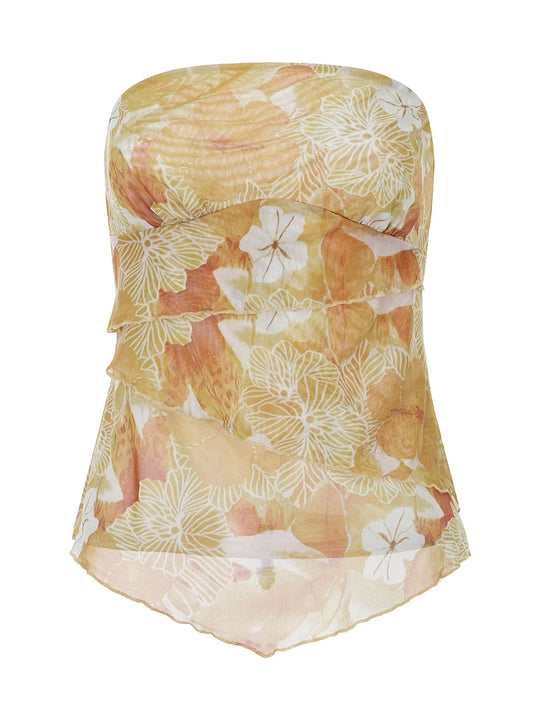 Floral Print Bandeau Tube Top Women s Summer Fashion Strapless Backless Shirt Streetwear Crop Top Beachwear Trendy Style