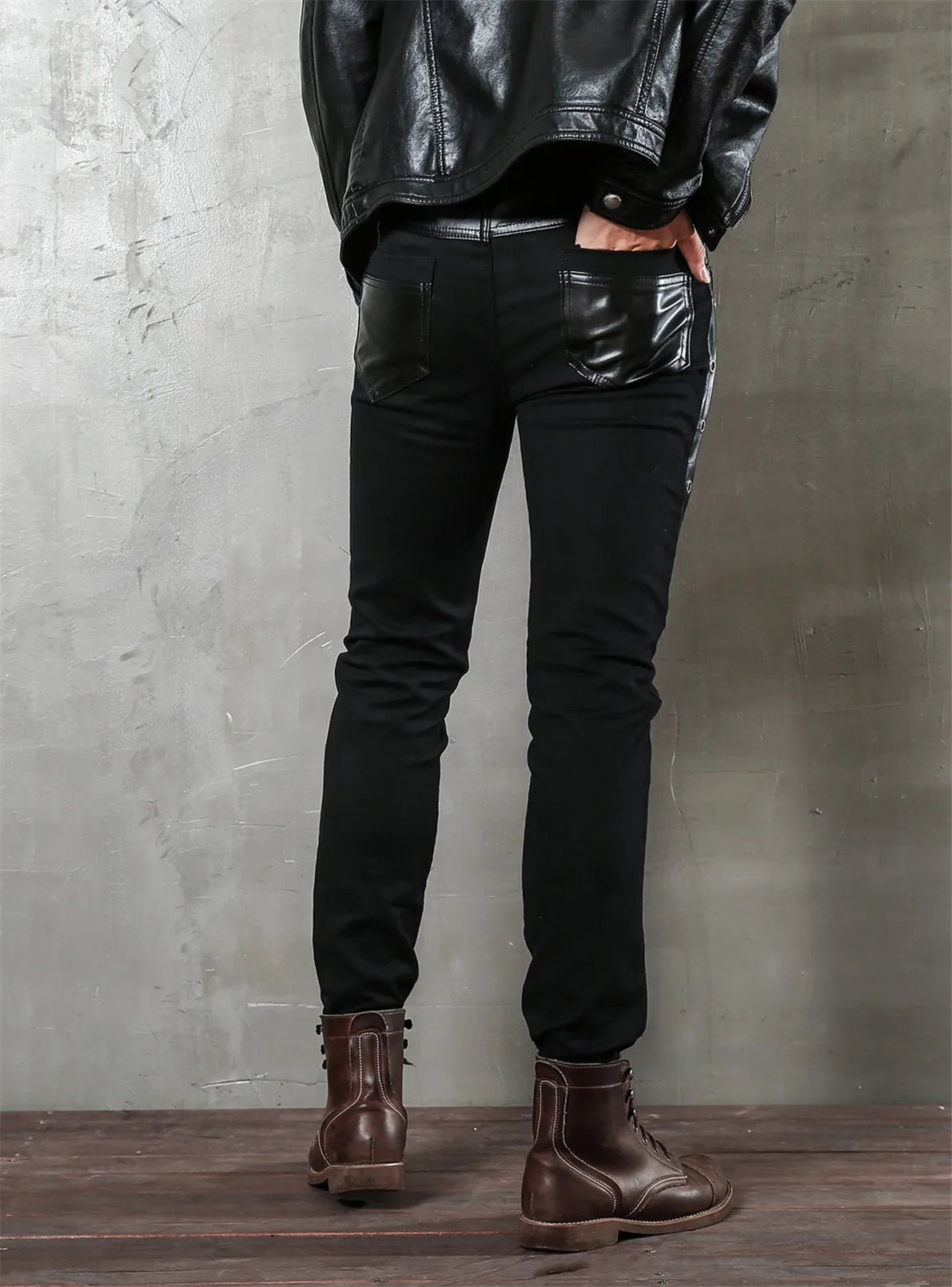 Men`s Motorcycle  Hip Hop Slim Fit Soft PU Faux Night Club Dance party Leather Biker Pants