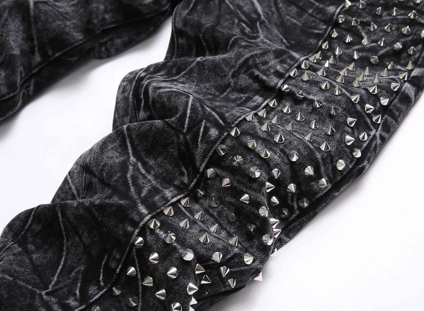 Men`s Steampunk Motorcycle Retro Studded Rock Night Club Jeans Pants with Rivet Hip Hop
