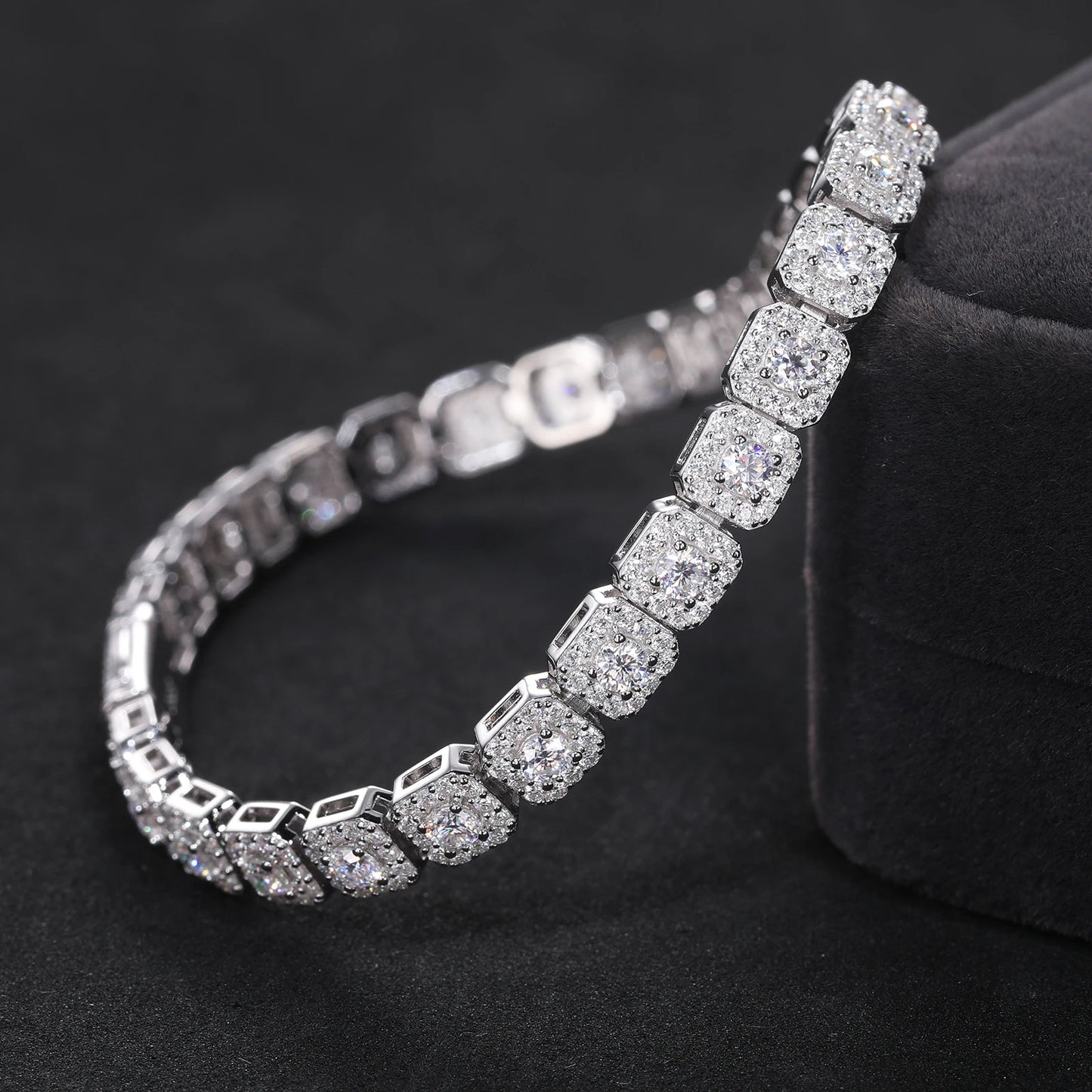 Iced Out Moissanite Halo Tennis Bracelet for Women Men S925 Sterling Silver 18k Gold Plated Jewelry with GRA Bracelets Gifts